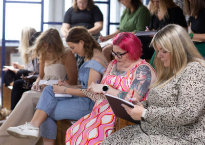 A group of women complete an activity while taking part in Holly Wood's Marketing event